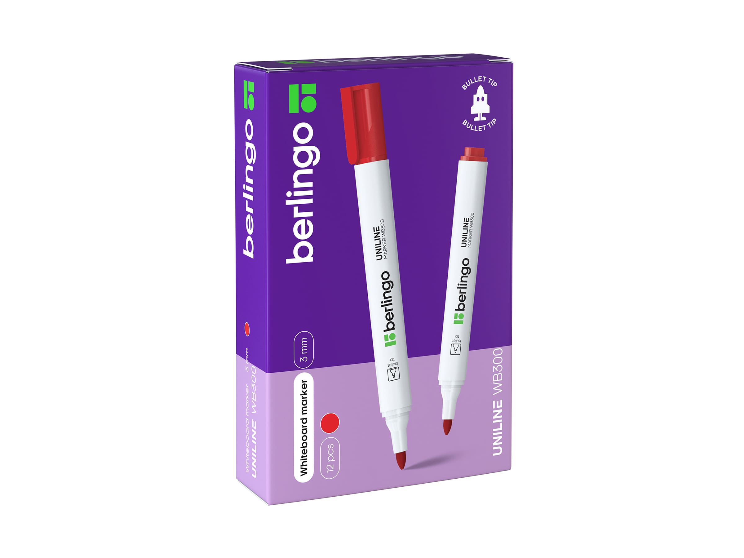 Маркер для белых досок Berlingo "Uniline WB300", красный, пулевидный, 3мм