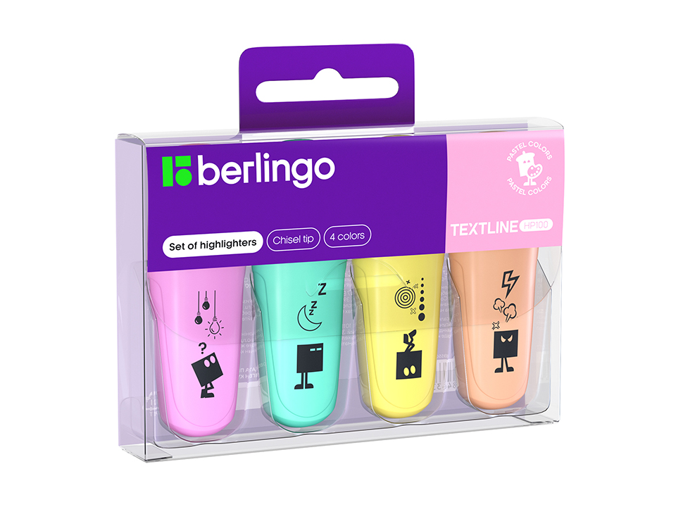 Набор текстовыделителей Berlingo "Textline HP100" мини, 04цв., 1-5мм, пастельные цвета, европодвес