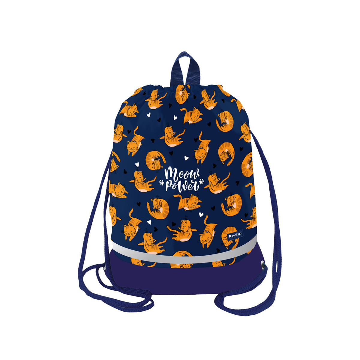 Мешок для обуви 1 отделение Berlingo "Meow power", 400*480мм, расширяющееся дно, светоотражающая лента, карман на молнии