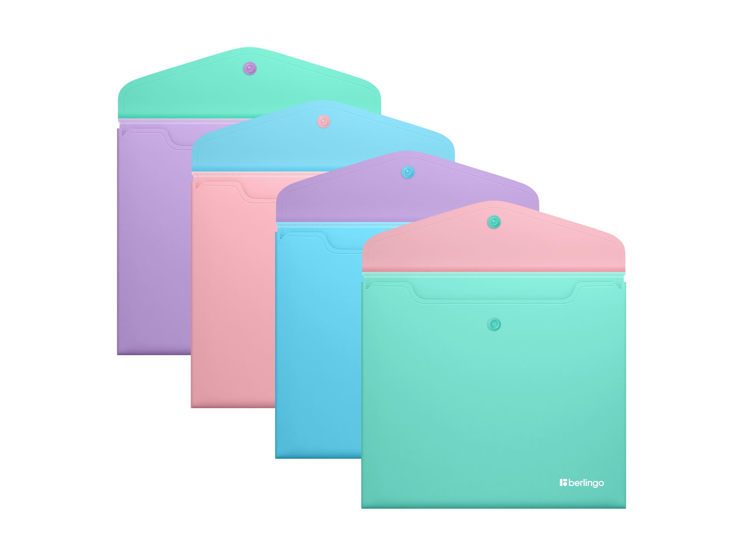 Папка-конверт на кнопке Berlingo "Haze" А5+, 200мкм, софт-тач, с цветным клапаном, ассорти