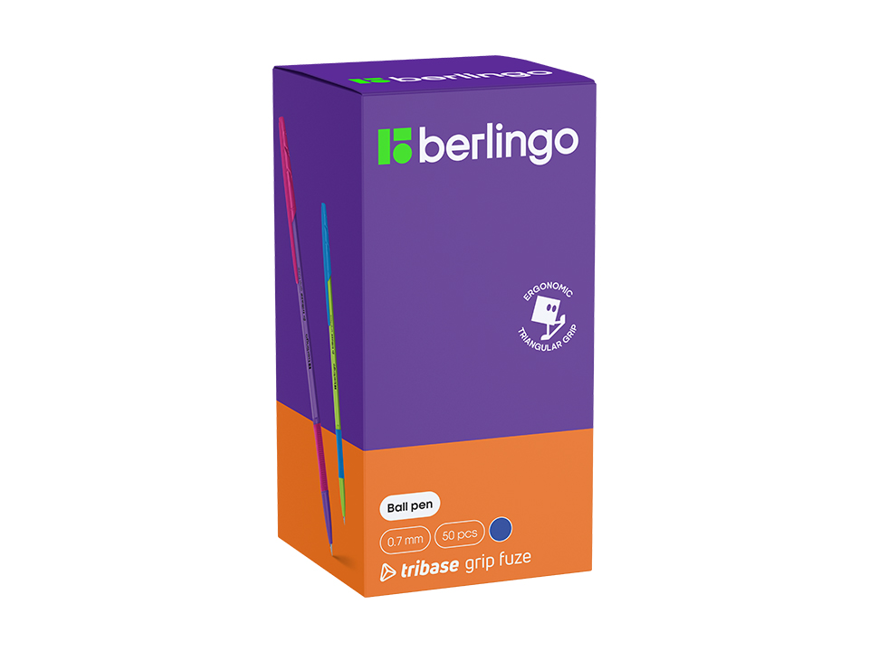 Ручка шариковая Berlingo "Tribase grip fuze" синяя, 0,7мм, грип, ассорти