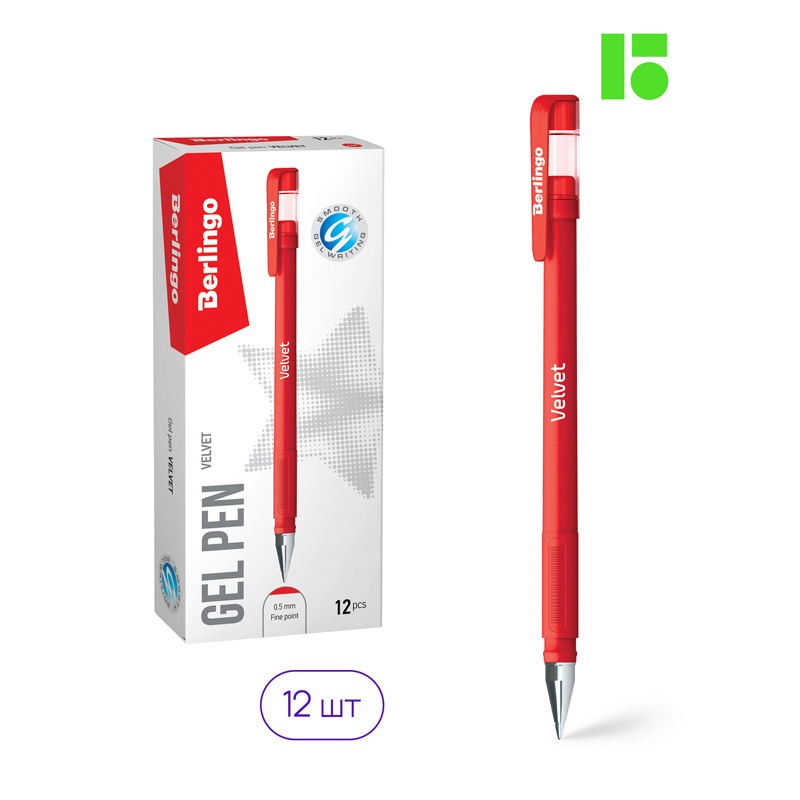 Ручка гелевая Berlingo "Velvet" красная, 0,5мм, прорезиненный корпус