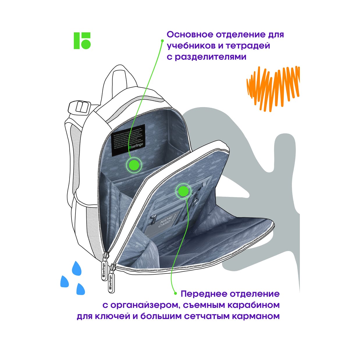 Ранец Berlingo Expert Max "Ride" 38*29*16см, 2 отделения, 2 кармана, анатомическая спинка, дождевик в комплекте
