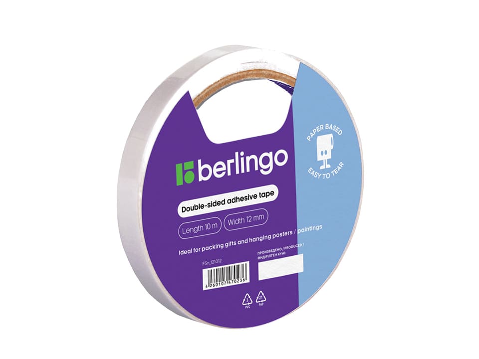 Клейкая лента двусторонняя Berlingo, 12мм*10м, на бумажной основе