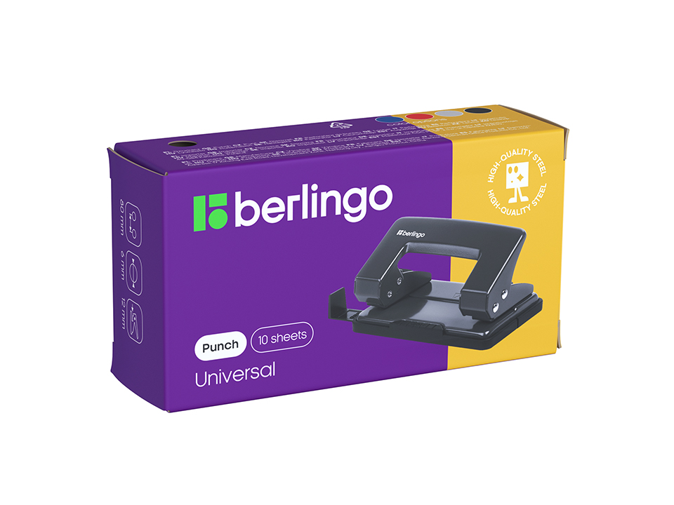 Дырокол Berlingo "Universal" 10л., металлический, черный, с линейкой
