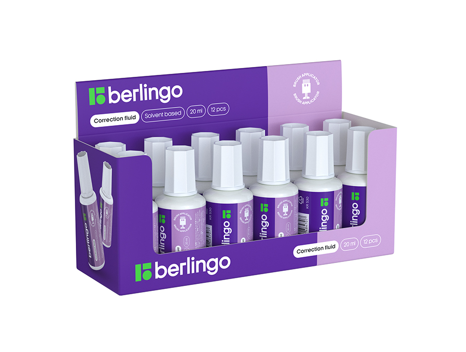 Корректирующая жидкость Berlingo, 20мл, на химической основе, с кистью