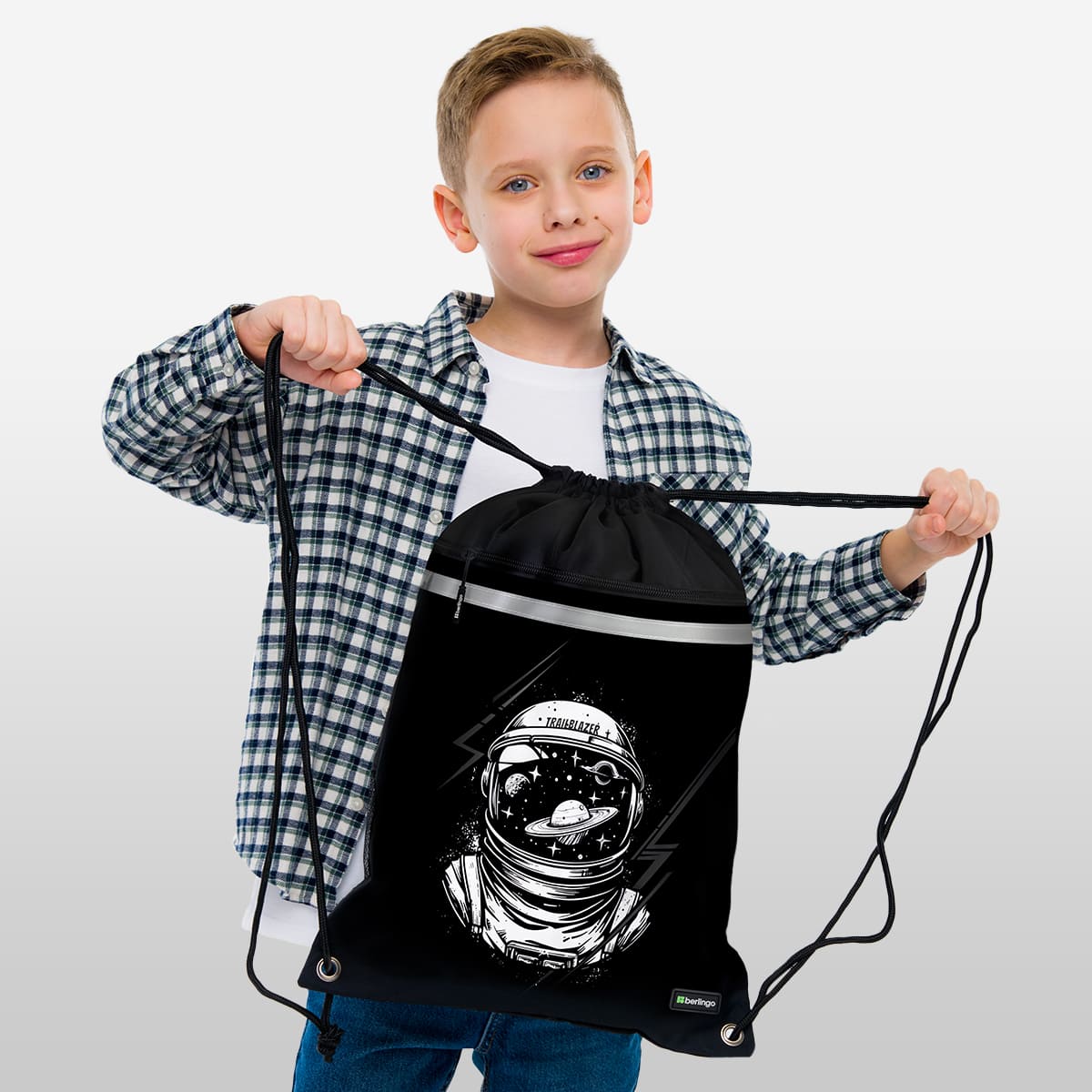 Мешок для обуви 1 отделение Berlingo "Trailblazer", 360*460мм, вентиляционная сеточка , светоотражающая лента, карман на молнии