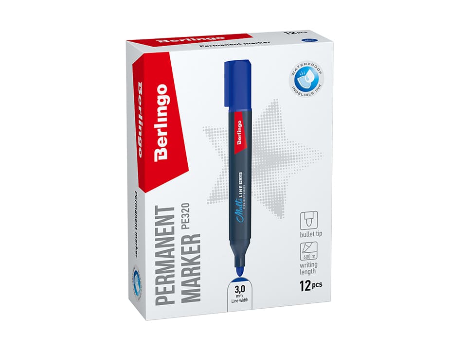 Маркер перманентный Berlingo "Multiline PE320" синий, пулевидный, трехгранный, 3мм