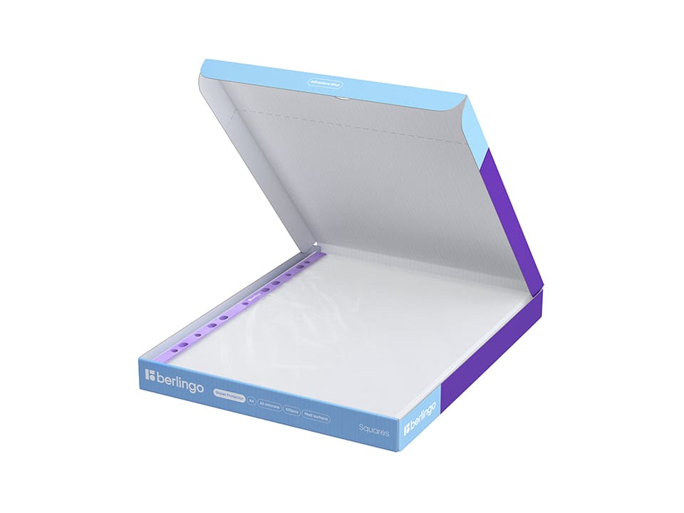 Папка-вкладыш с перфорацией Berlingo "Squares", А4, 60мкм, рельефная текстура, матовая, упаковка в картонный диспенсер