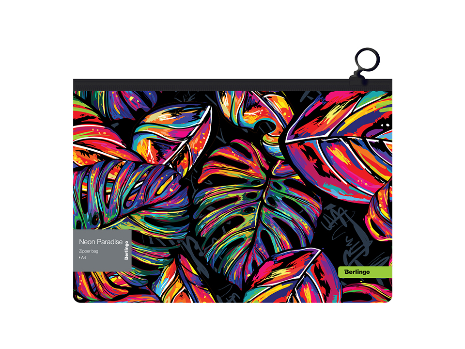 Папка-конверт на молнии Berlingo "Neon Paradise" А4, 180мкм, с рисунком