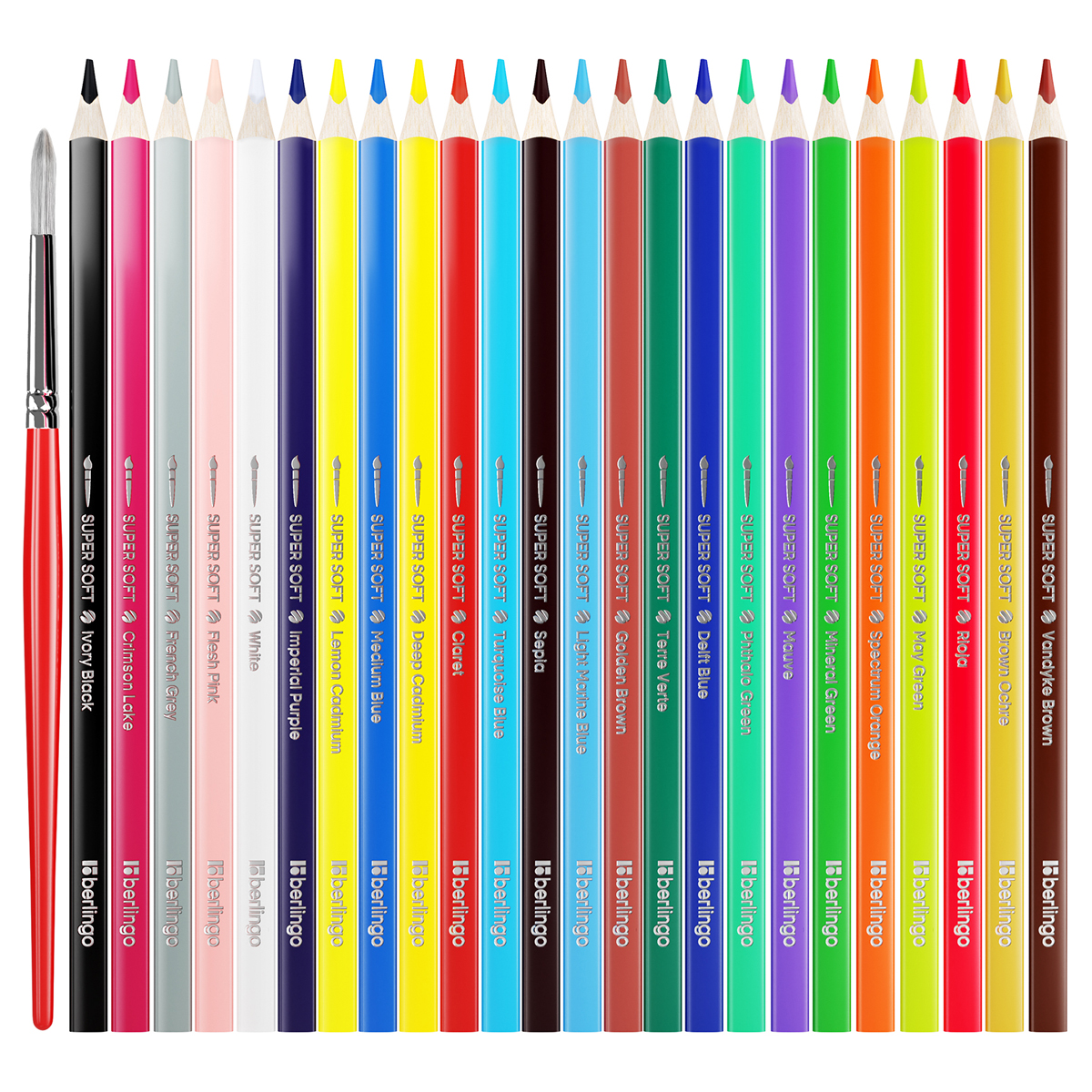 Карандаши акварельные Berlingo "SuperSoft. Рыбки", 24цв.+кисть, трехгран., заточен., картон, европодвес