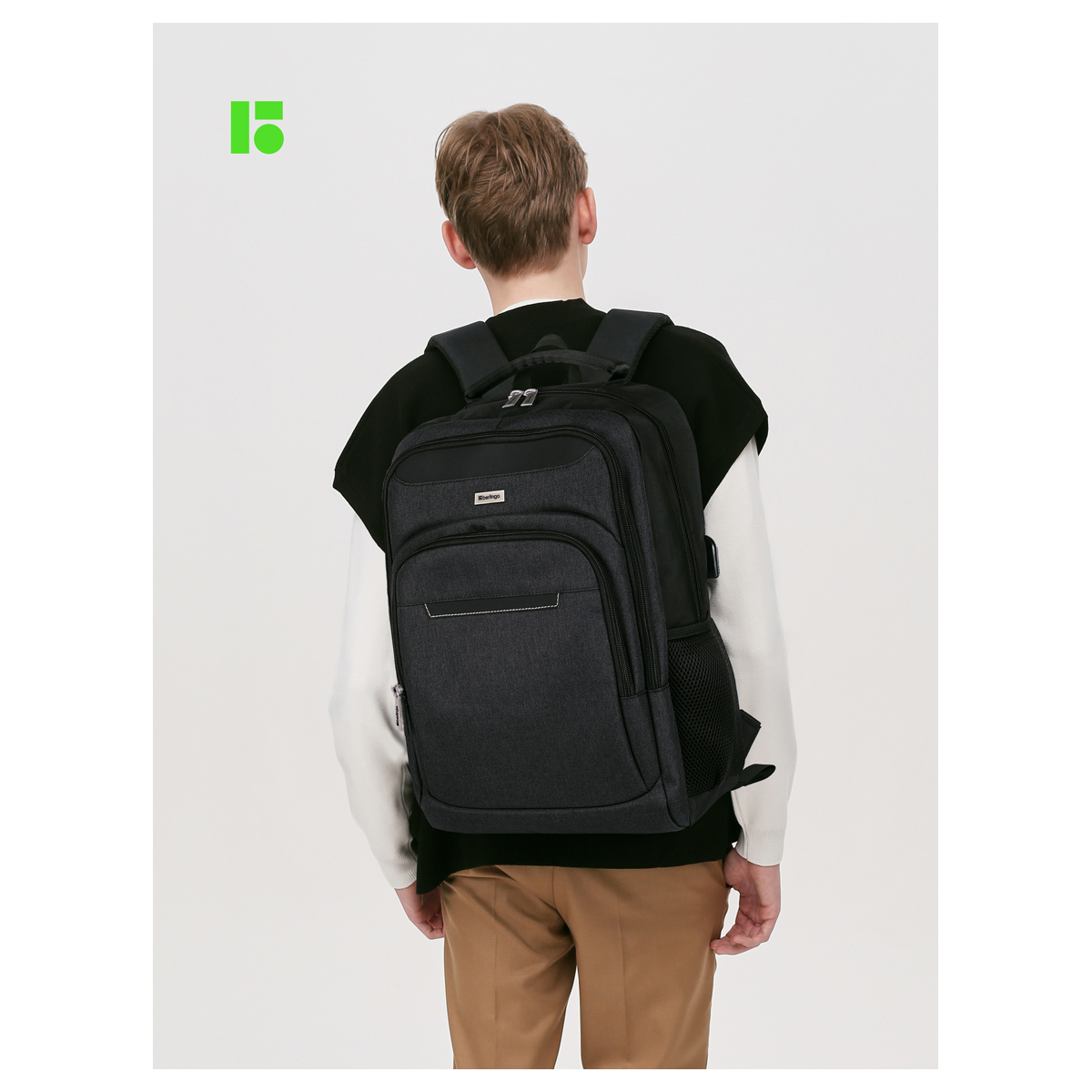 Рюкзак Berlingo City "Strict black" 42*29*17см, 2 отделения, 3 кармана, отделение для ноутбука, USB разъем, эргономическая спинка
