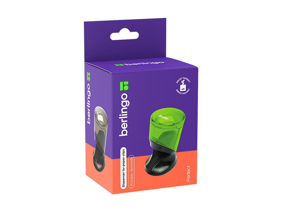 Скрепочница магнитная Berlingo "Perfect", со скрепками 30шт., цвет ассорти, картонная коробка, европодвес