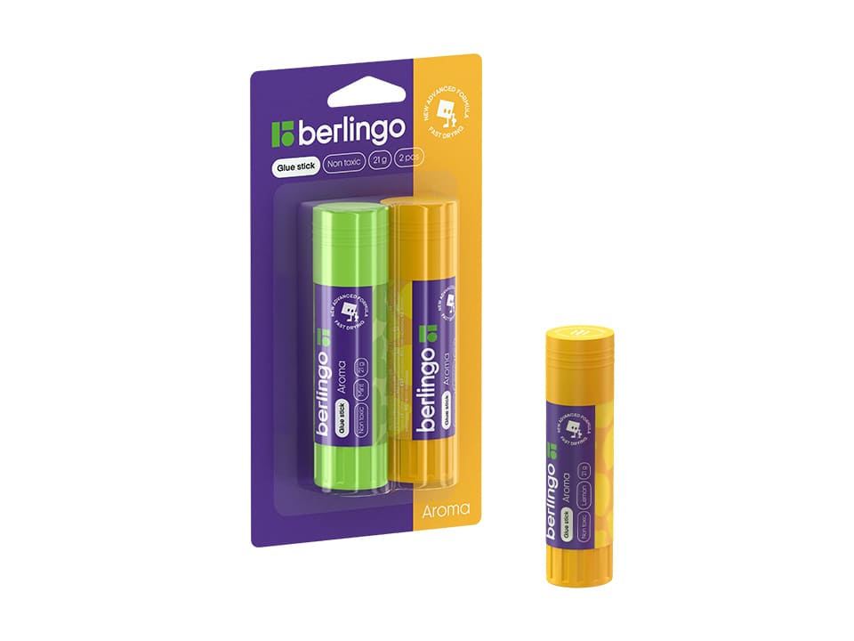 Клей-карандаш Berlingo "Aroma", 21г, ароматизированный (мята, лимон), 2шт., блистер, ПВП