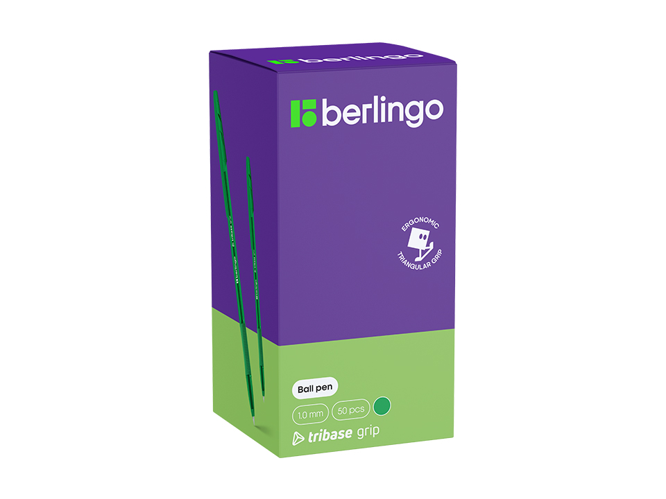 Ручка шариковая Berlingo "Tribase grip" зеленая, 1,0мм, грип