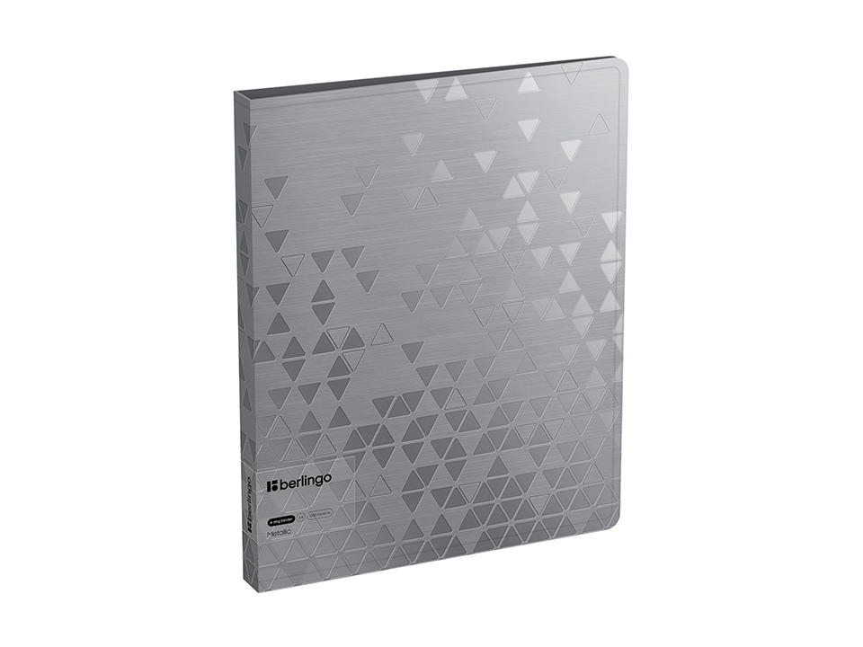 Папка на 4 кольцах Berlingo "Metallic", 24мм, 1000мкм, серебряный металлик, D-кольца, с внутр. карманом