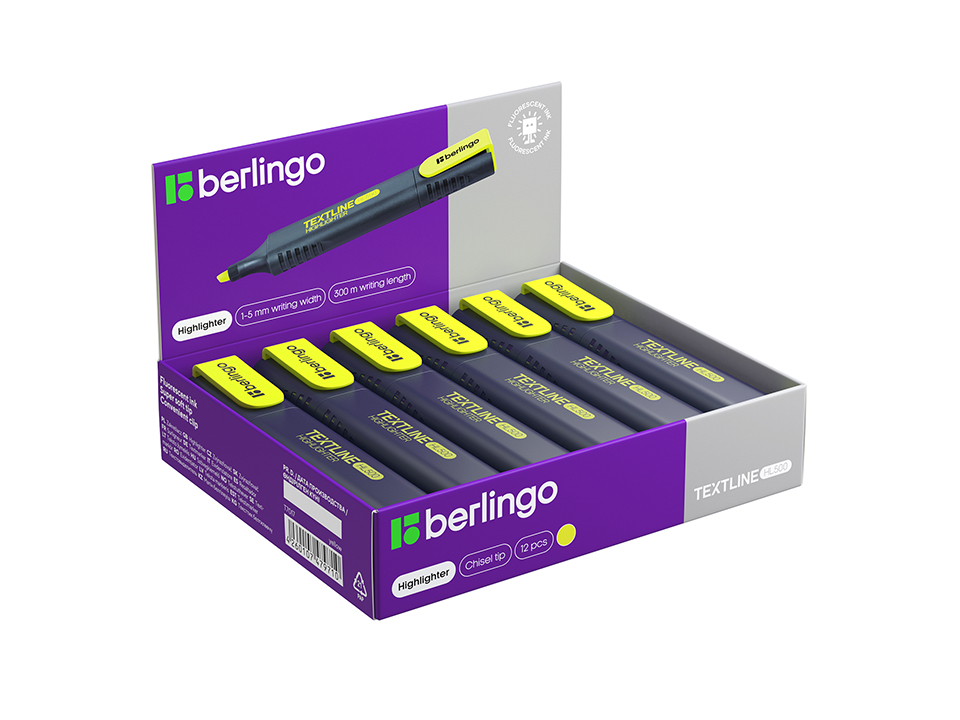 Текстовыделитель Berlingo "Textline HL500" желтый, 1-5мм