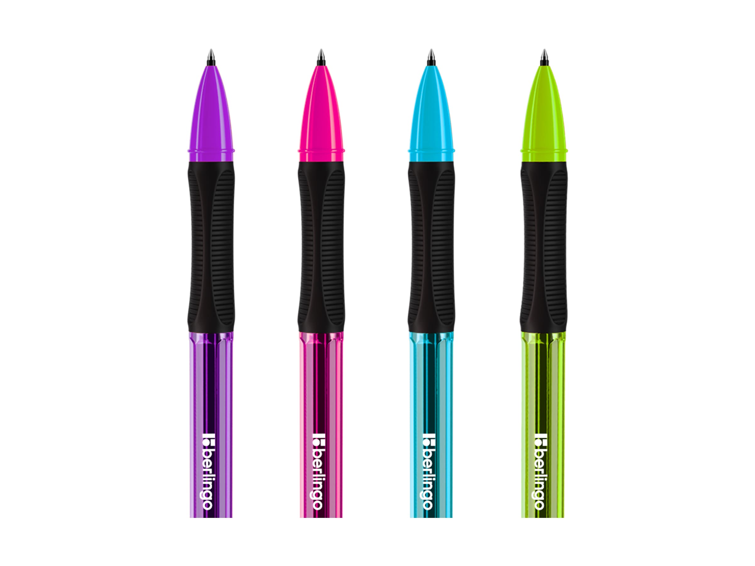 Ручка гелевая Berlingo "Tribase Gel grip neon" черная, 0,5мм, грип