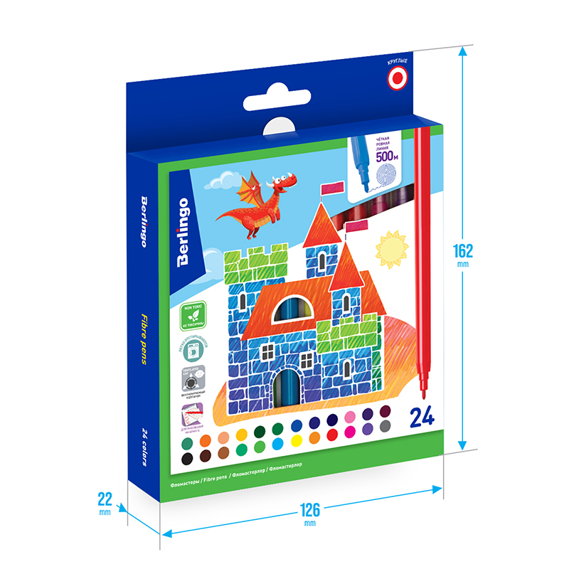 Фломастеры Berlingo "Замки", 24цв., смываемые, картон, европодвес