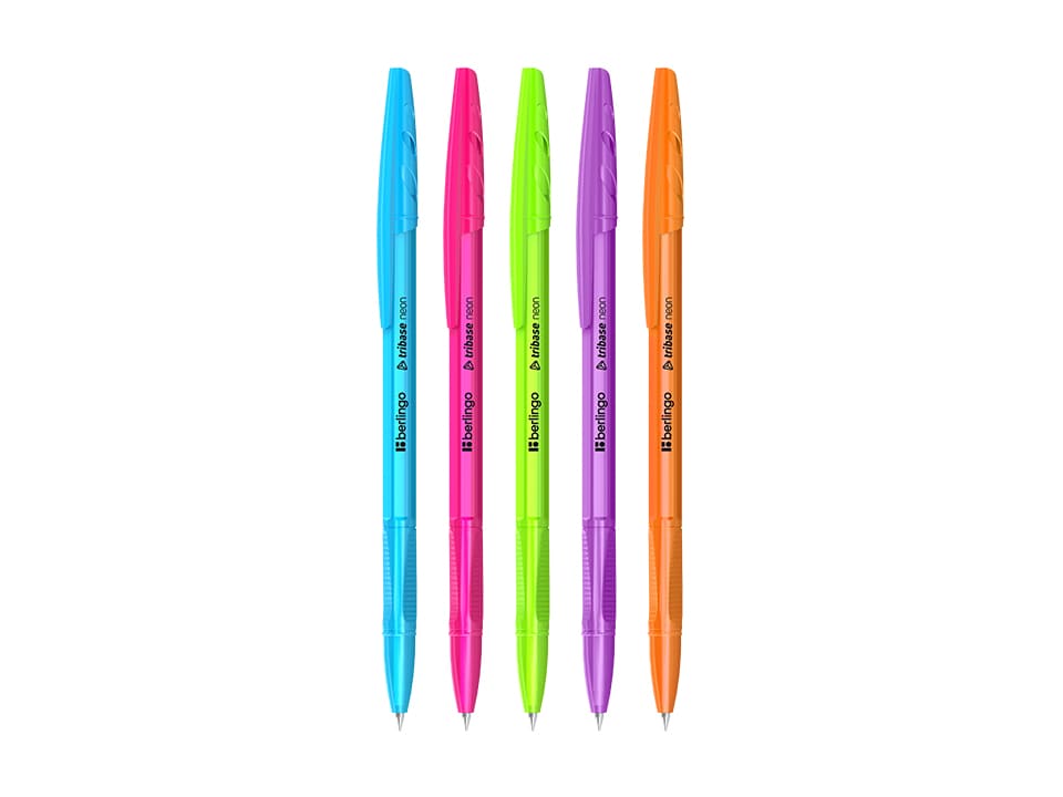 Ручка шариковая Berlingo "Tribase Neon" синяя, 0,7мм, корпус ассорти, 5шт., пакет с европодвесом