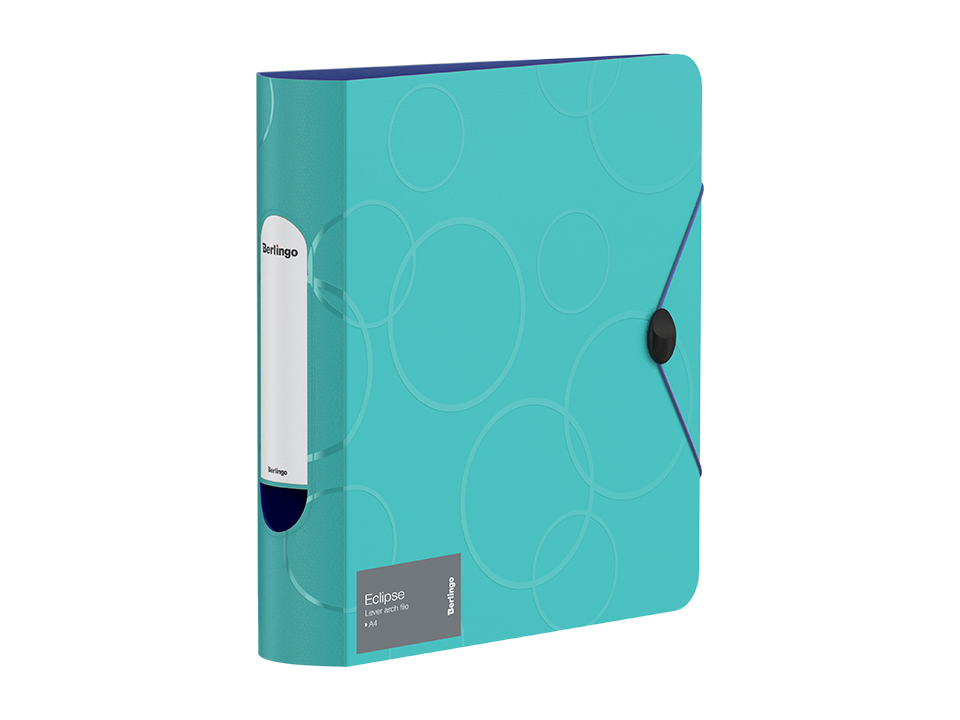 Папка-регистратор Berlingo "Eclipse", 80мм, 2500мкм, пластик (полифом), круглый корешок, на резинке, с внутр. карманом, бирюзовая