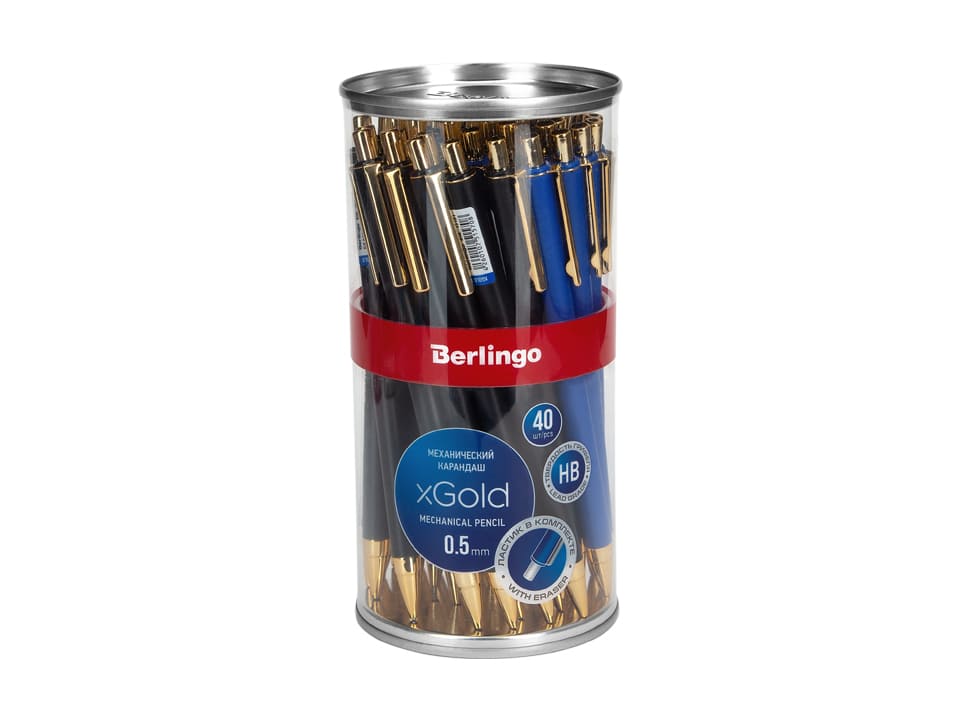 Карандаш механический Berlingo "xGold" 0,5мм, с ластиком, ассорти