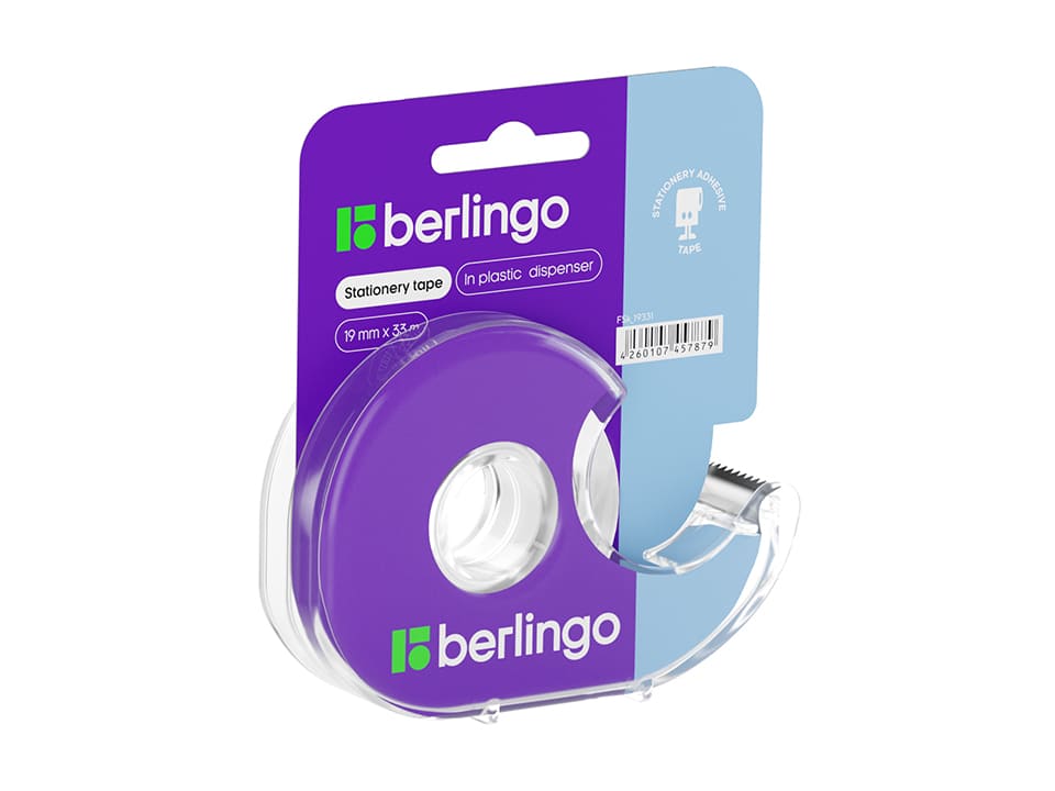 Клейкая лента 19мм*33м, Berlingo, прозрачная, в пластиковом диспенсере, европодвес