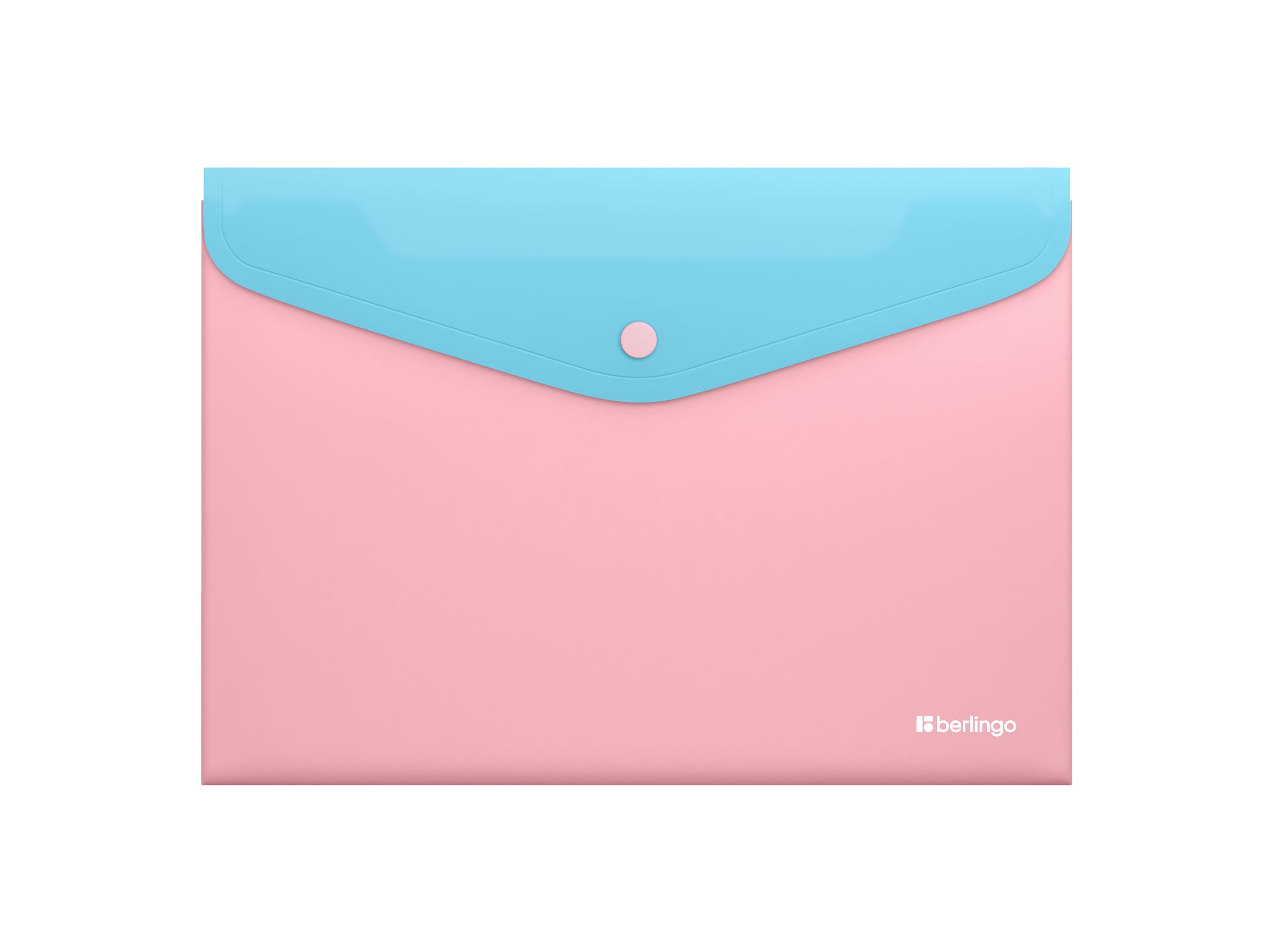 Папка-конверт на кнопке Berlingo "Haze" А4, 200мкм, софт-тач, с цветным клапаном, голубая/розовая