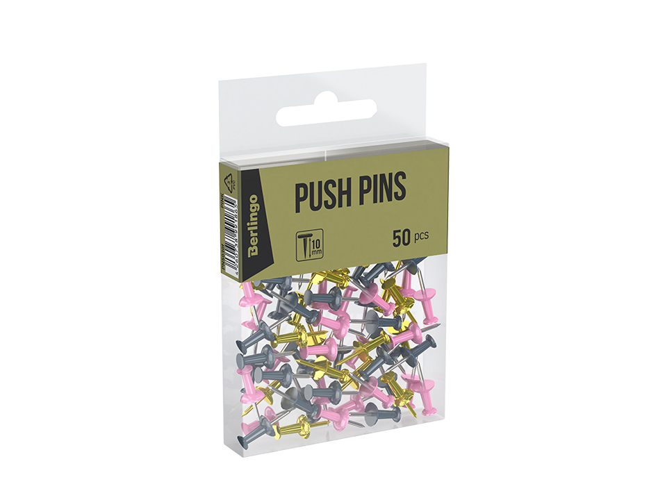 Кнопки силовые Berlingo, 50шт., цветные, ПВХ упак., европодвес, розовый+золотой