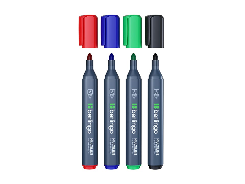 Набор перманентных маркеров Berlingo "MultiLine PE320" 04цв., пулевидный, трехгранный, 3,0мм
