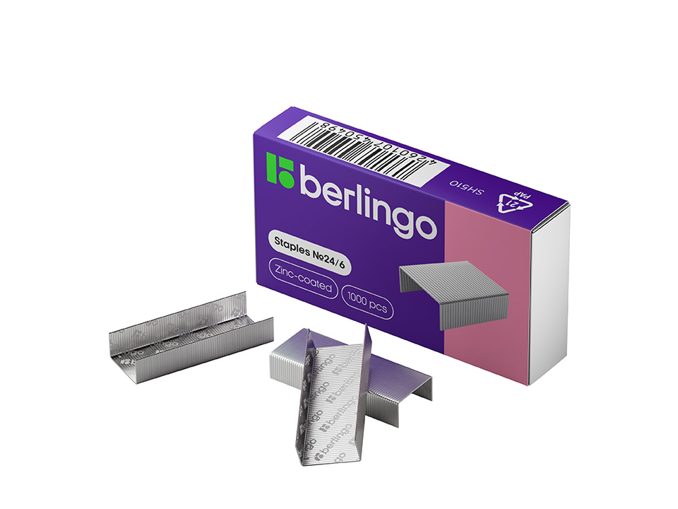 Скобы для степлера №24/6 Berlingo, оцинкованные, 1000шт.