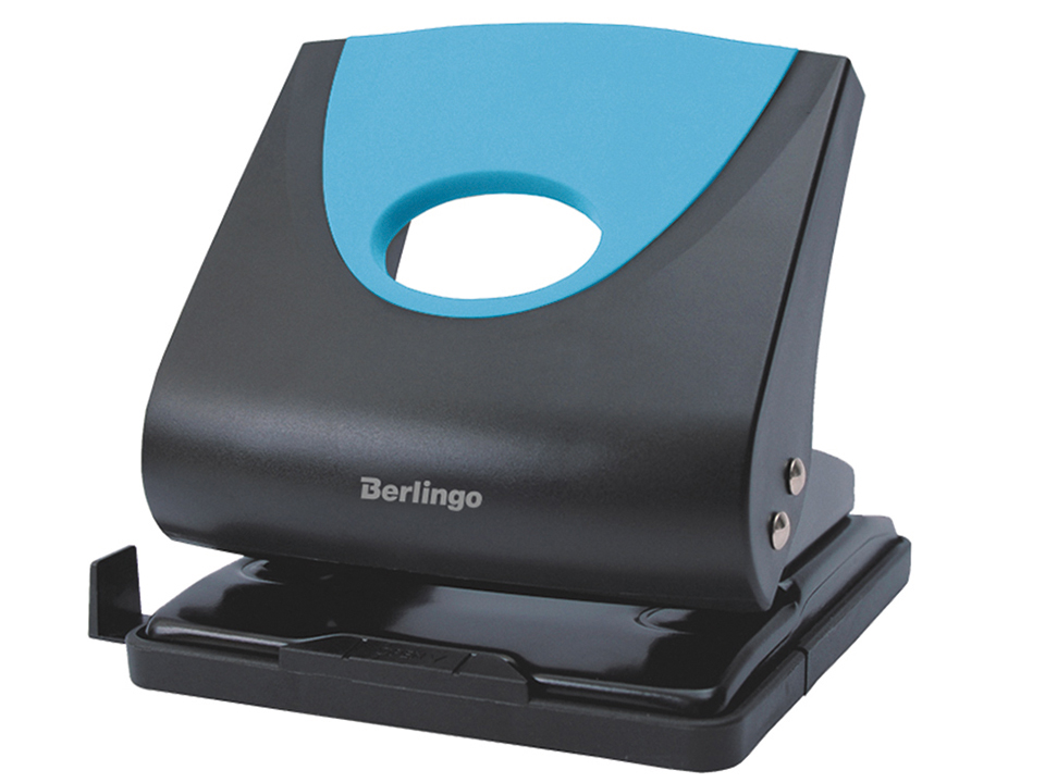 Дырокол Berlingo "Office Soft" 30л., пластиковый, синий, с линейкой