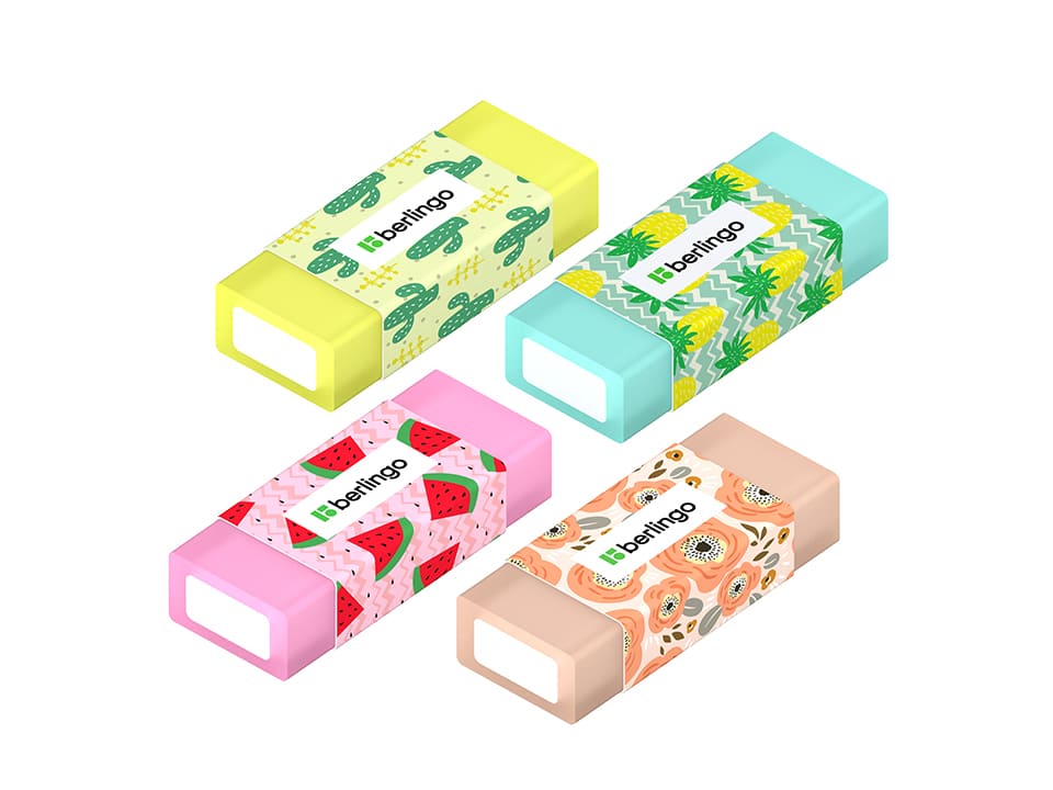 Ластик Berlingo "Funline. Fruits and Flowers", 4шт., прямоугольные, 50*20*11мм, блистер