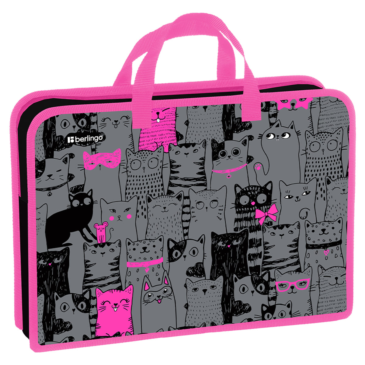 Папка с ручками 1 отделение, А4 Berlingo "Happy Cats", 340*245*75мм, пластик, на молнии