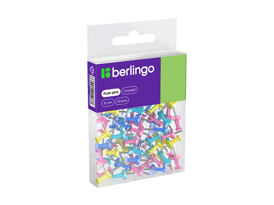 Кнопки силовые Berlingo, 50шт., цветные, ПВХ упак., европодвес, ассорти пастель