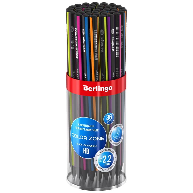 Карандаш ч/г Berlingo "Color Zone", трехгранный, черное дерево, заточен., ассорти