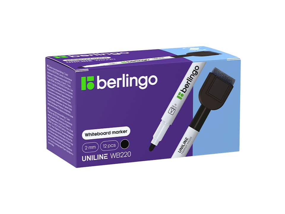 Маркер для белых досок на магните Berlingo "Uniline WB220" черный, пулевидный, 2мм
