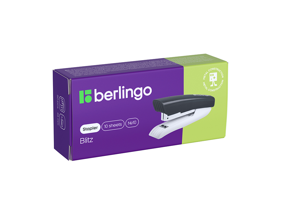 Степлер №10 Berlingo "Blitz" до 10л., пластиковый корпус, голубой