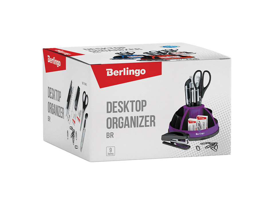 Настольный органайзер Berlingo "BR", 9 предметов, вращающийся, черный/фиолетовый