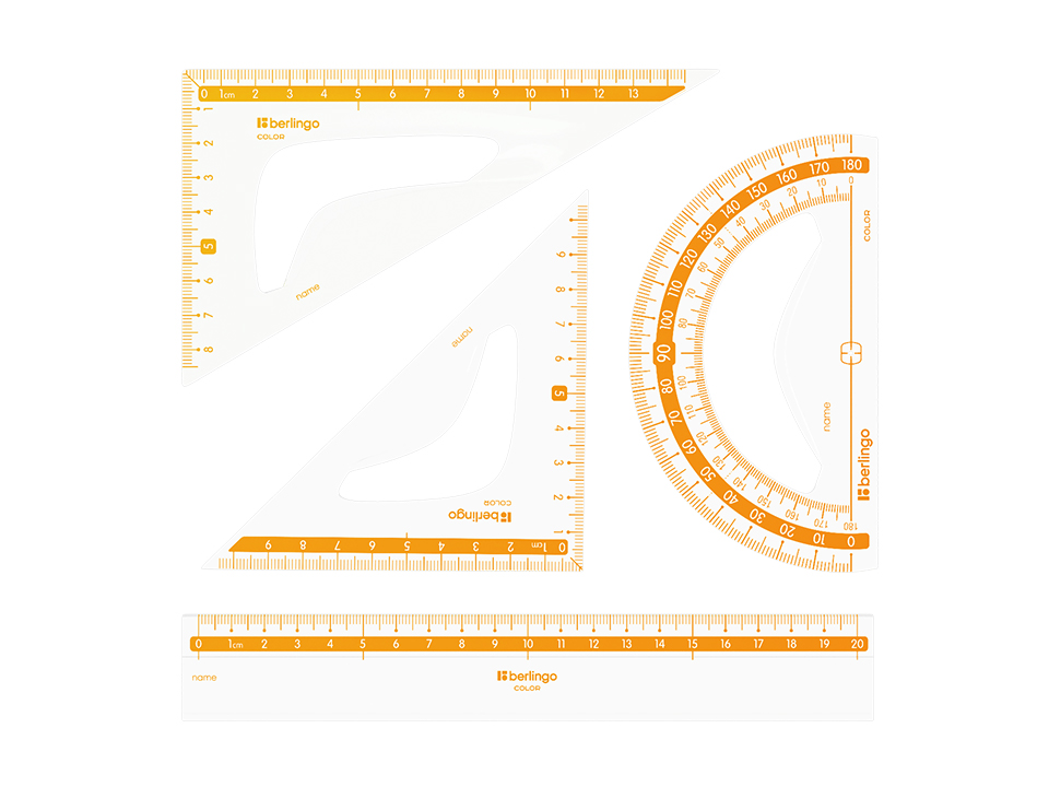 Набор чертежный средний Berlingo "Color" (треуг. 2шт., линейка 20см, транспортир), прозрачный