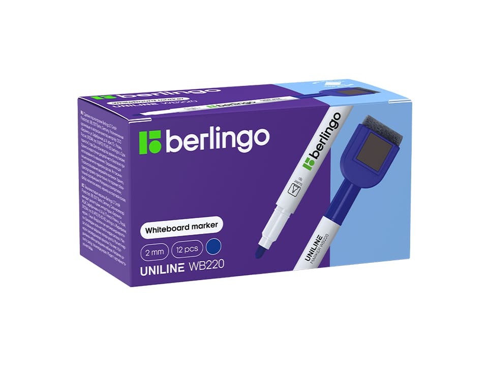 Маркер для белых досок на магните Berlingo "Uniline WB220" синий, пулевидный, 2мм