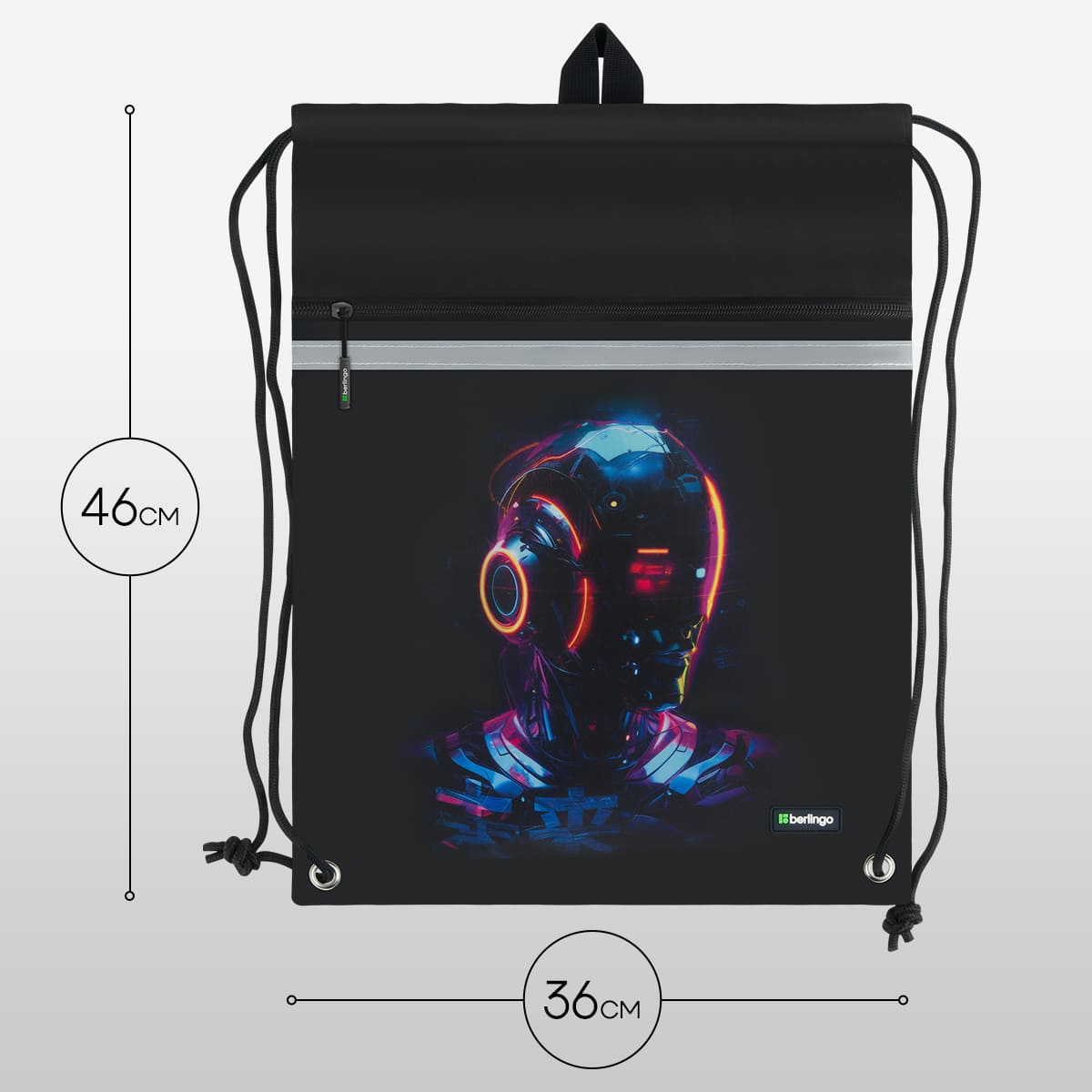 Мешок для обуви 1 отделение Berlingo "Cyberpunk", 360*460мм, вентиляционная сеточка , светоотражающая лента, карман на молнии