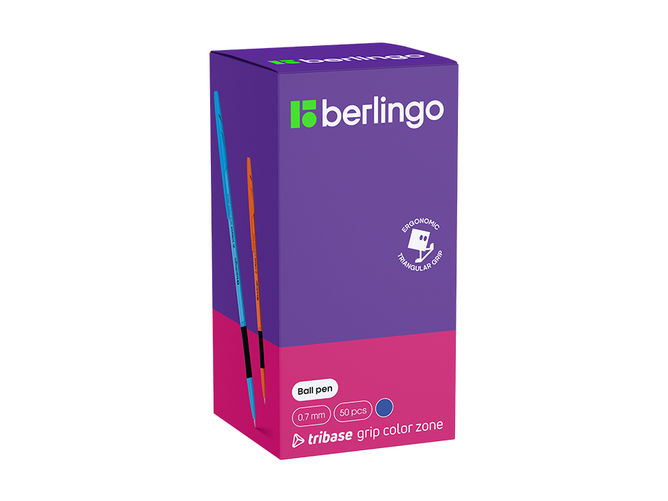 Ручка шариковая Berlingo "Tribase grip color zone" синяя, 0,7мм, грип, ассорти
