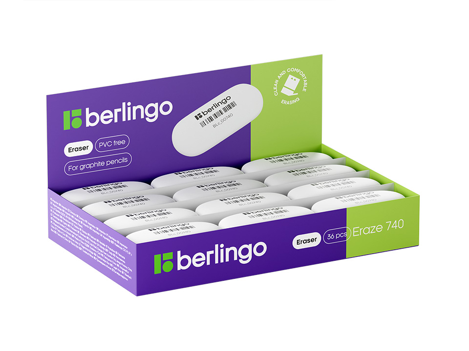Ластик Berlingo "Eraze 740", овальный, термопластичная резина, 49*23*9мм (малый)