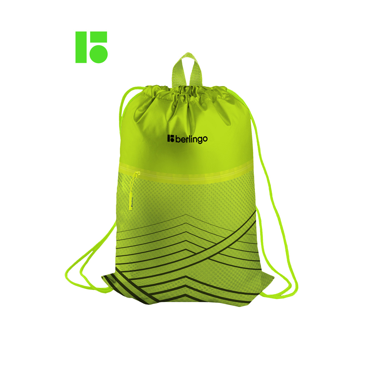 Мешок для обуви 1 отделение Berlingo "Green geometry", 360*470мм, карман на молнии