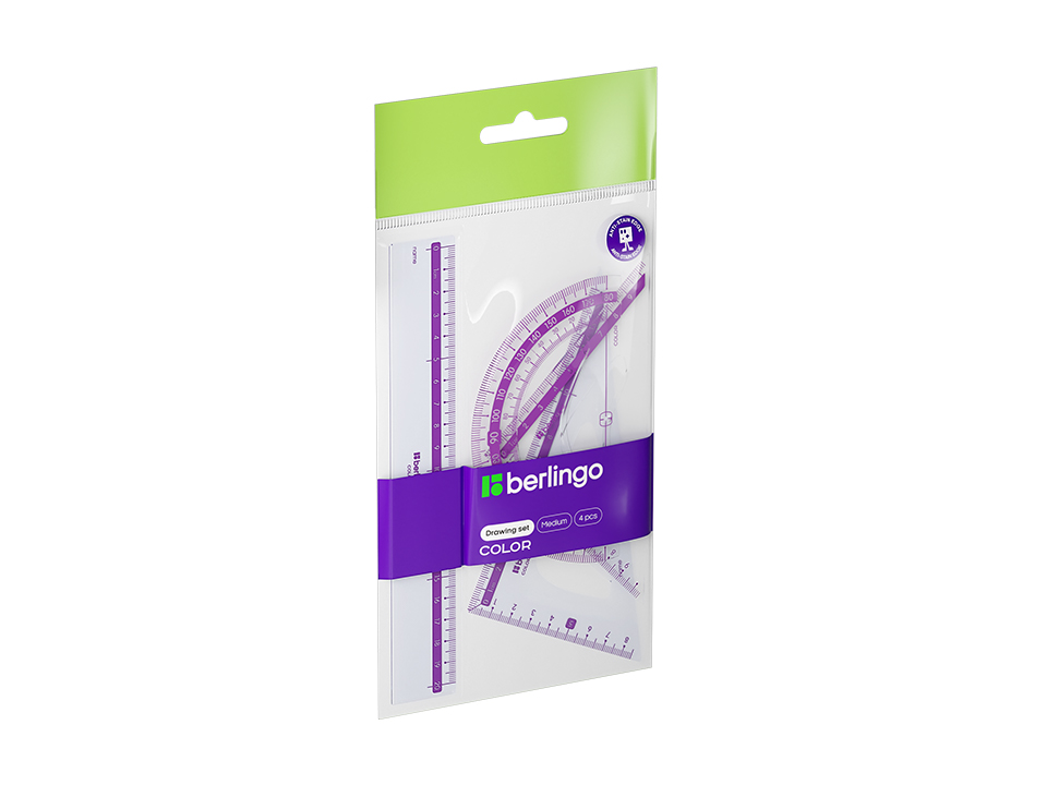Набор чертежный средний Berlingo "Color" (треуг. 2шт., линейка 20см, транспортир), прозрачный